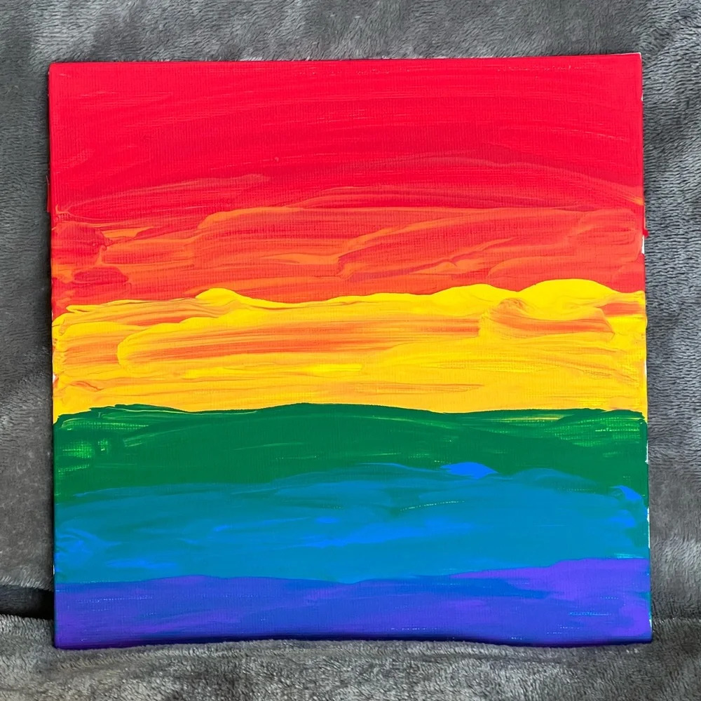 🌈 Acrylic Paint on 8”x8” canvas board - Rainbow in honor of pride month